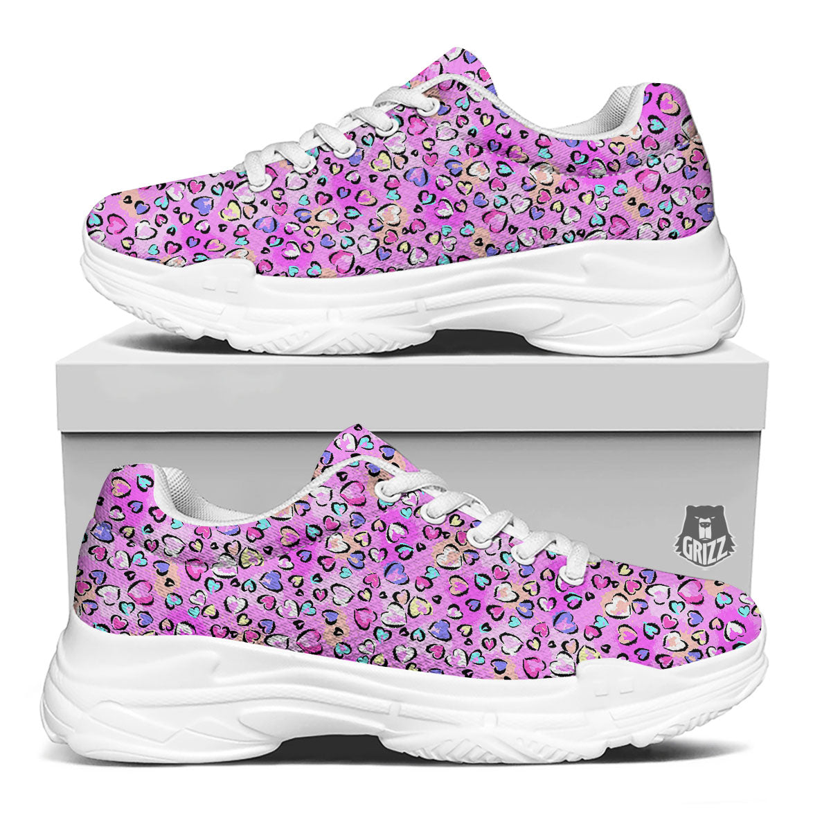 Purple Leopard Heart Colorful Print Pattern White Chunky Shoes-grizzshop