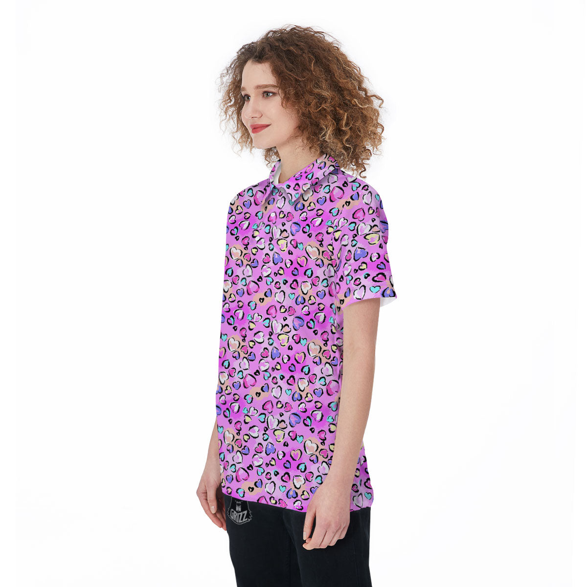 Purple Leopard Heart Colorful Print Pattern Women's Golf Shirts-grizzshop