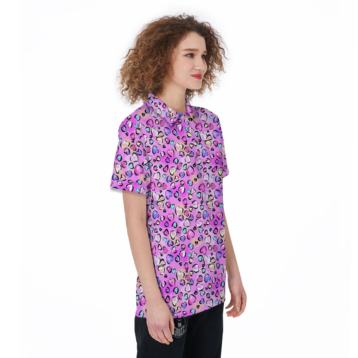 Purple Leopard Heart Colorful Print Pattern Women's Golf Shirts-grizzshop
