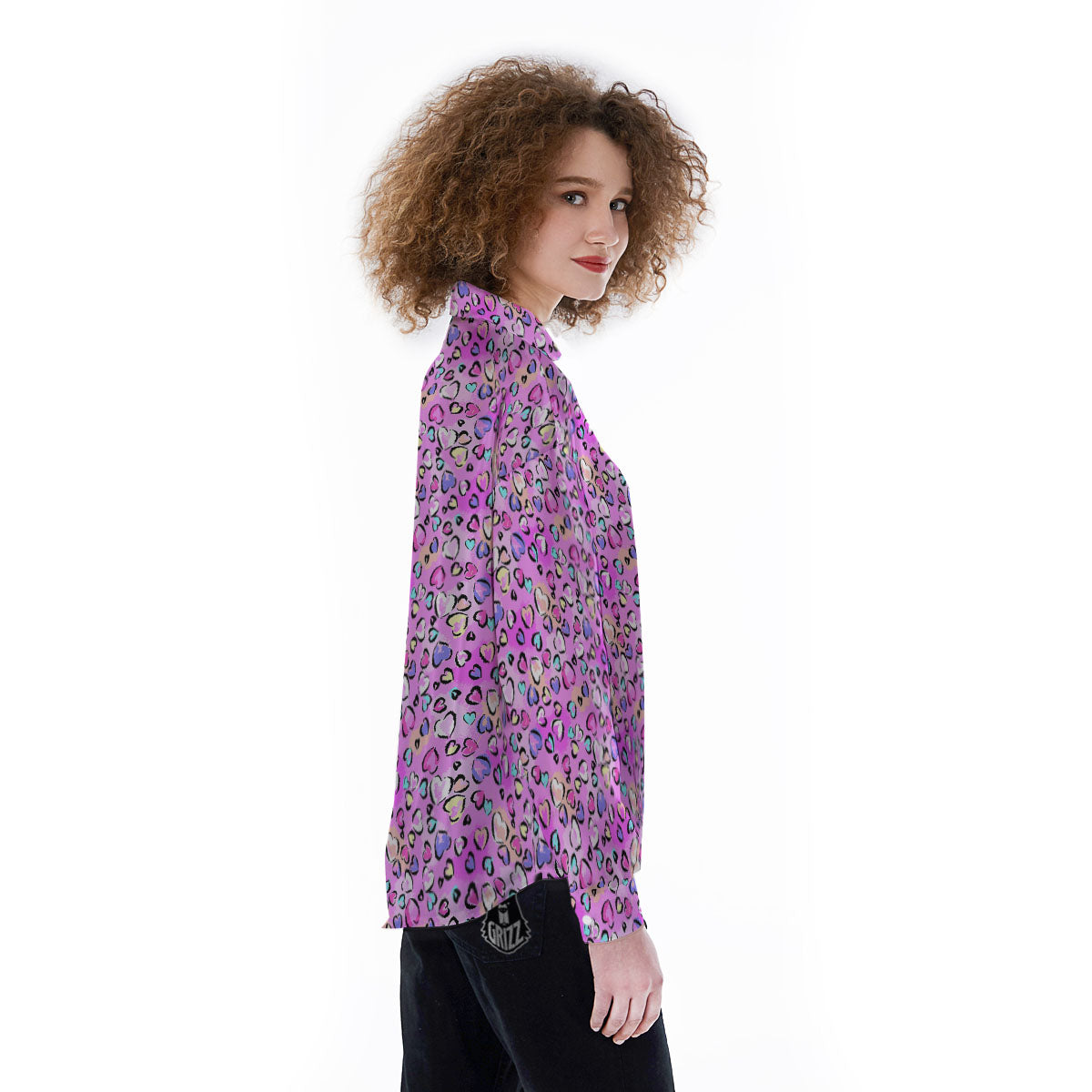Purple Leopard Heart Colorful Print Pattern Women's Long Sleeve Shirts-grizzshop