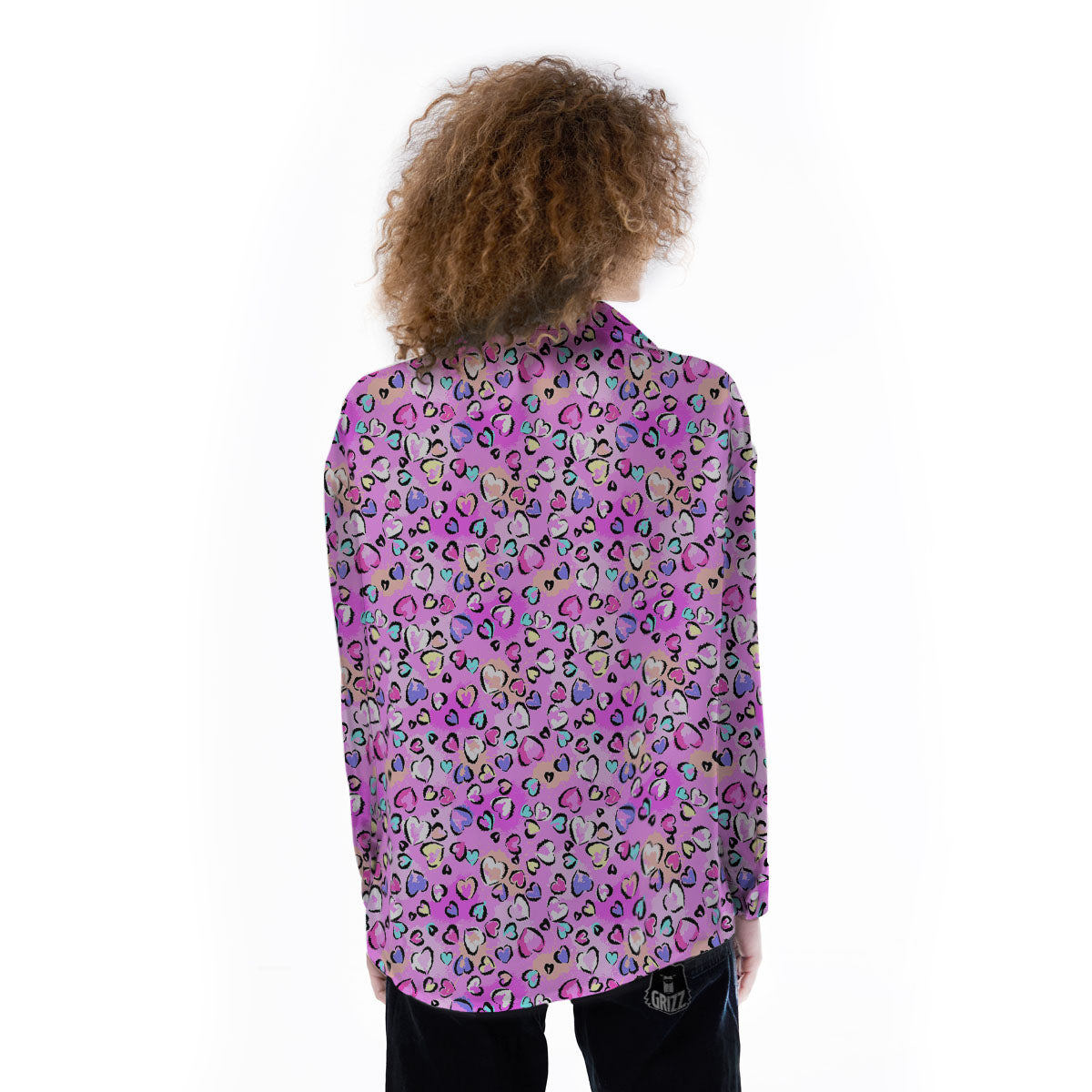Purple Leopard Heart Colorful Print Pattern Women's Long Sleeve Shirts-grizzshop