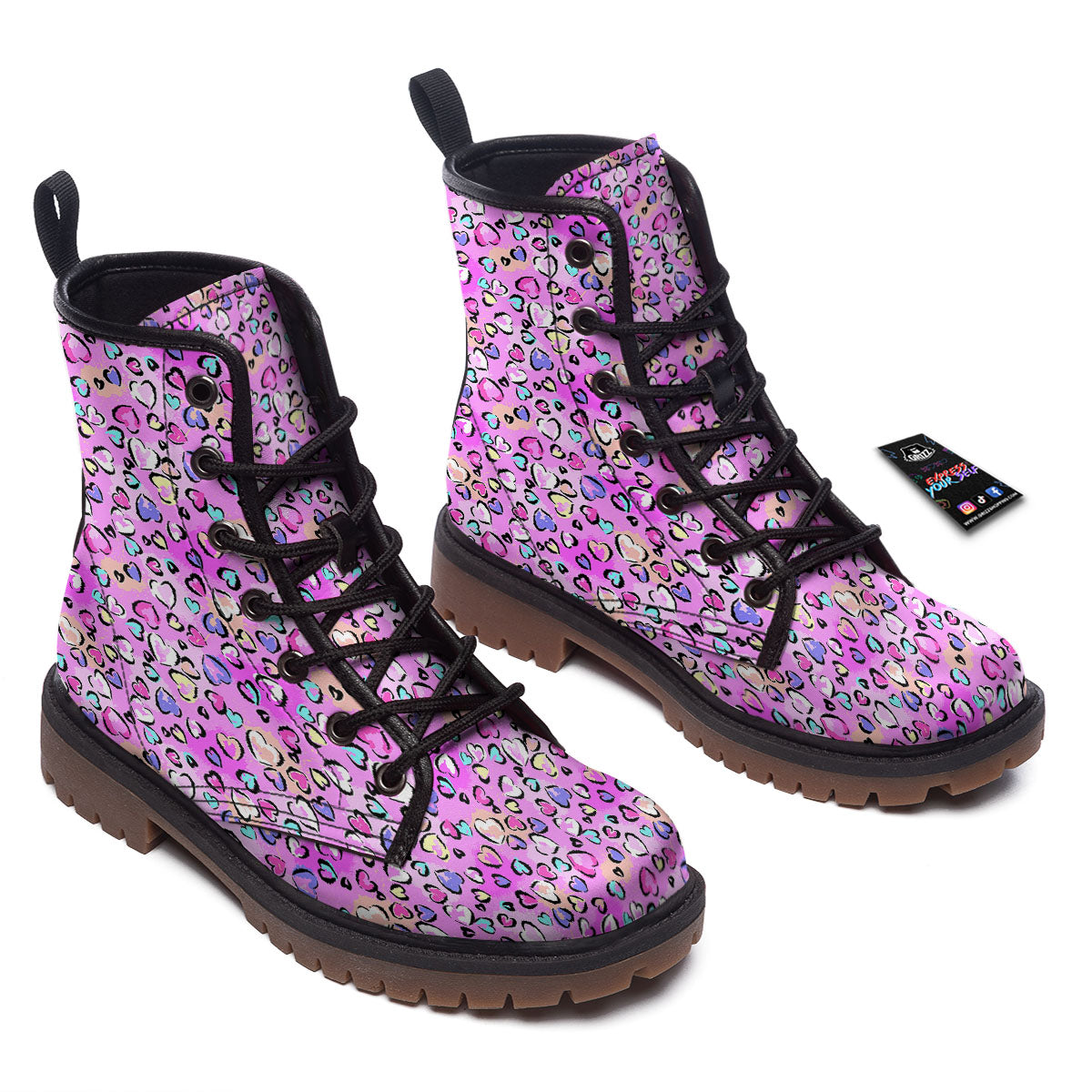 Purple Leopard Heart Colorful Print Pattern Work Boots-grizzshop