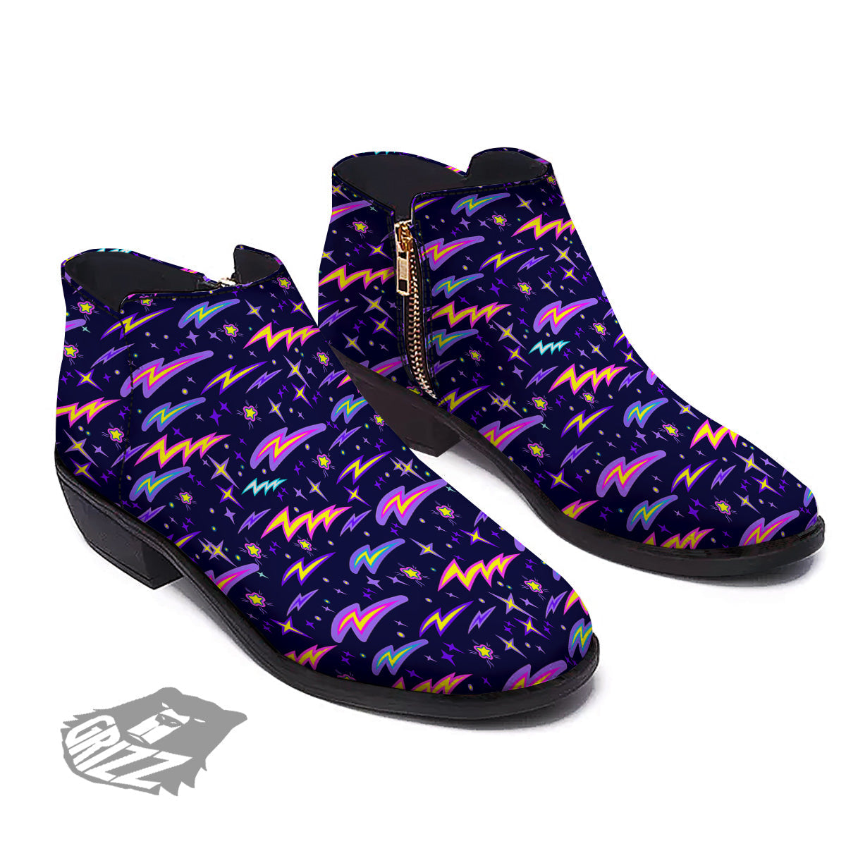 Purple Lightning Flashes Print Pattern Ankle Boots-grizzshop