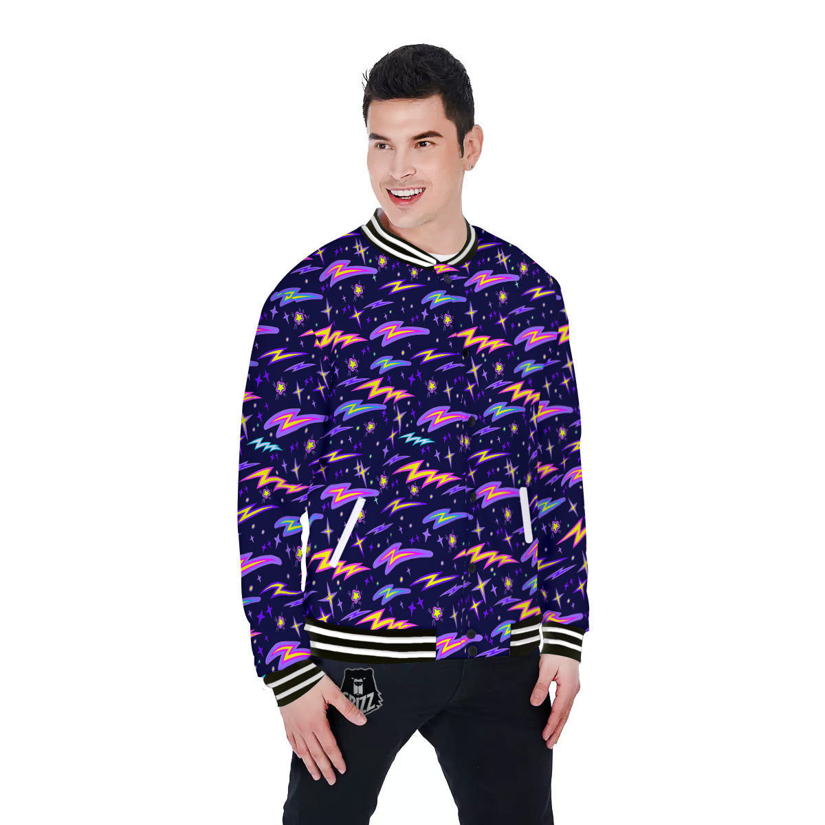Purple Lightning Flashes Print Pattern Baseball Jacket-grizzshop