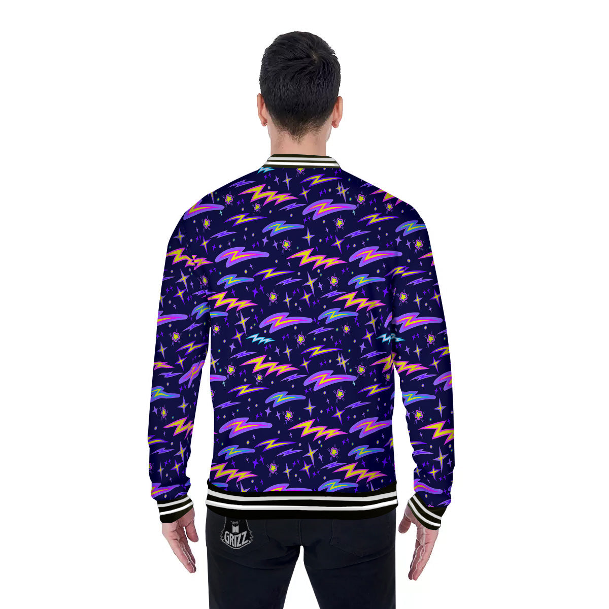 Purple Lightning Flashes Print Pattern Baseball Jacket-grizzshop