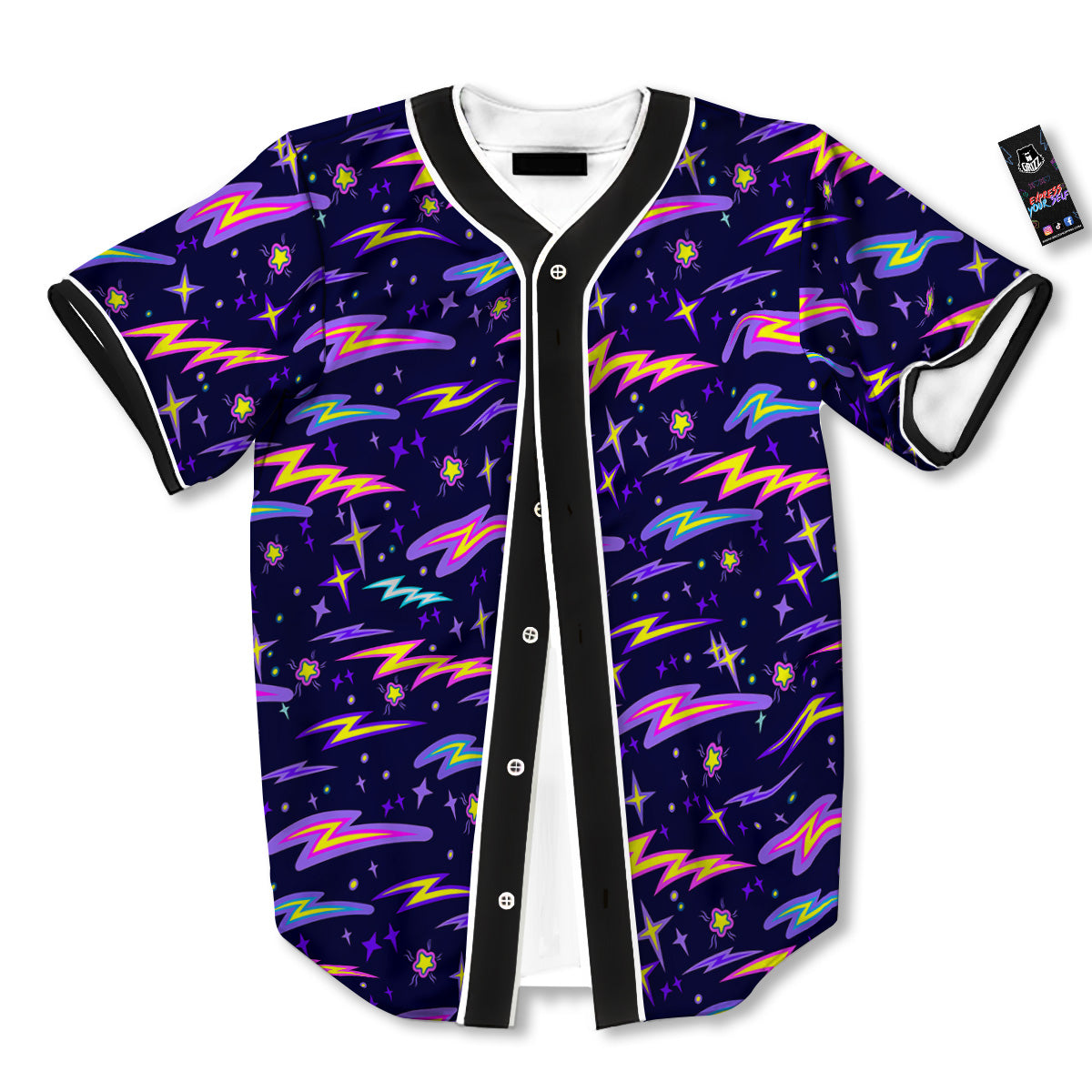 Purple Lightning Flashes Print Pattern Baseball Jersey-grizzshop