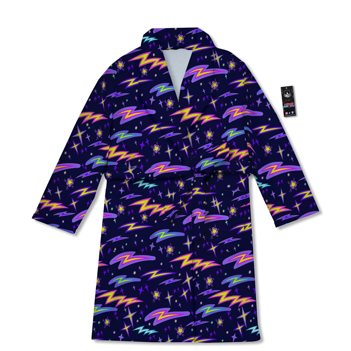 Purple Lightning Flashes Print Pattern Bathrobe-grizzshop