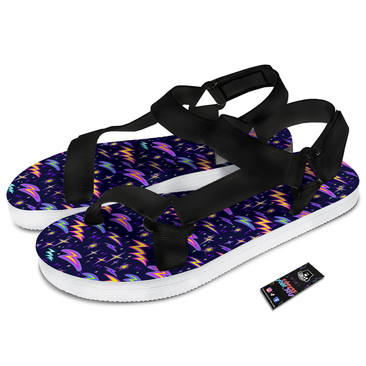 Purple Lightning Flashes Print Pattern Black Open Toe Sandals-grizzshop