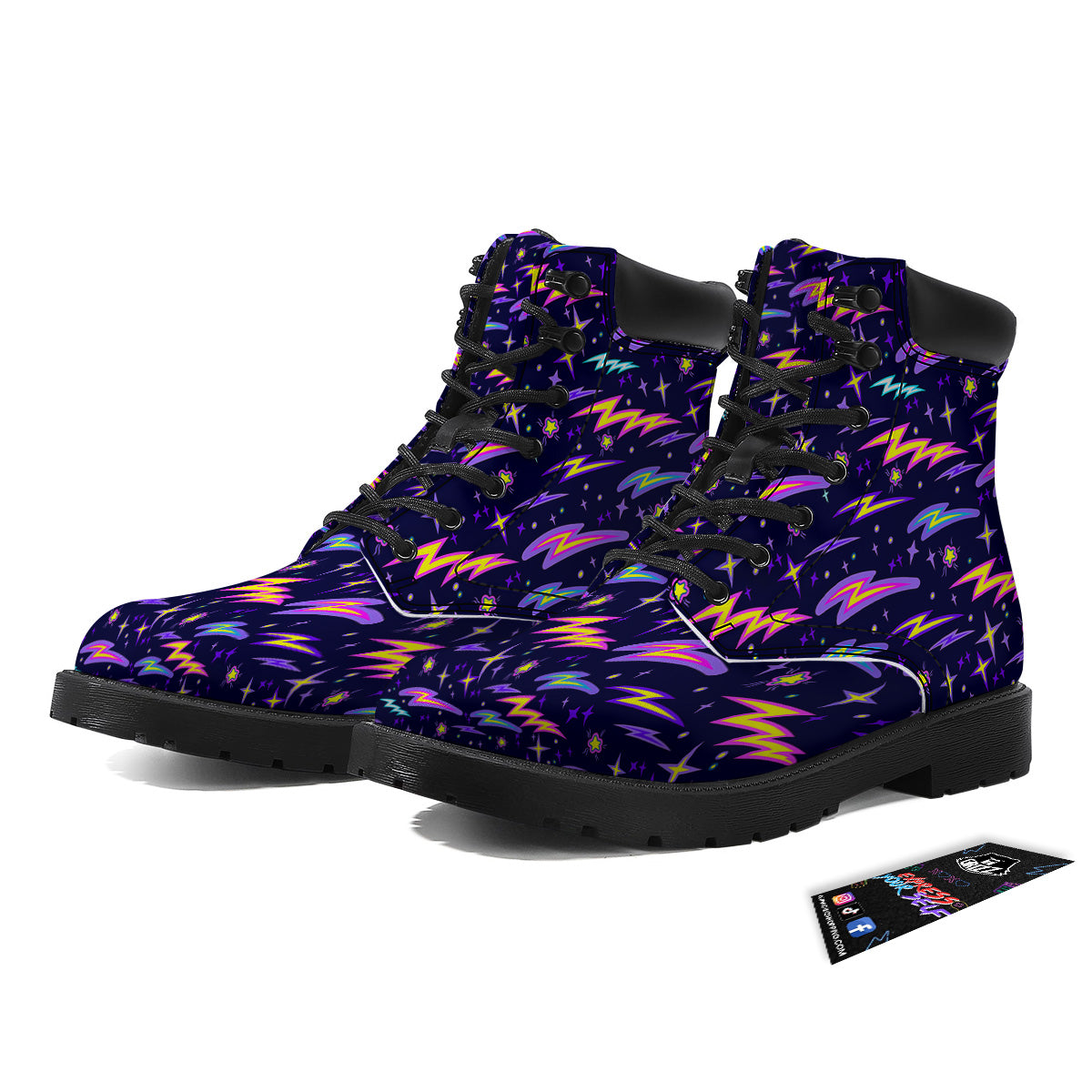 Purple Lightning Flashes Print Pattern Boots-grizzshop