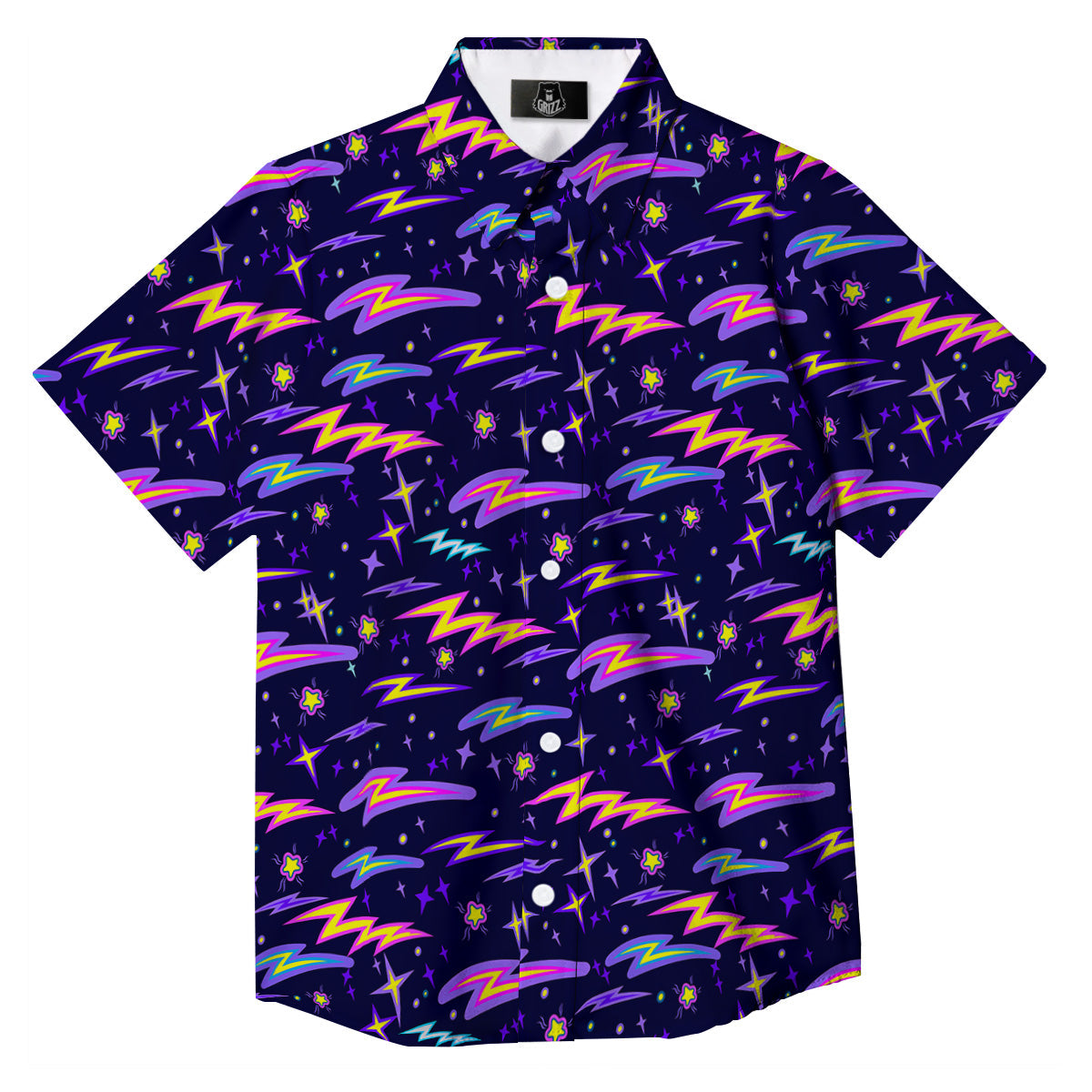 Purple Lightning Flashes Print Pattern Button Up Shirt-grizzshop