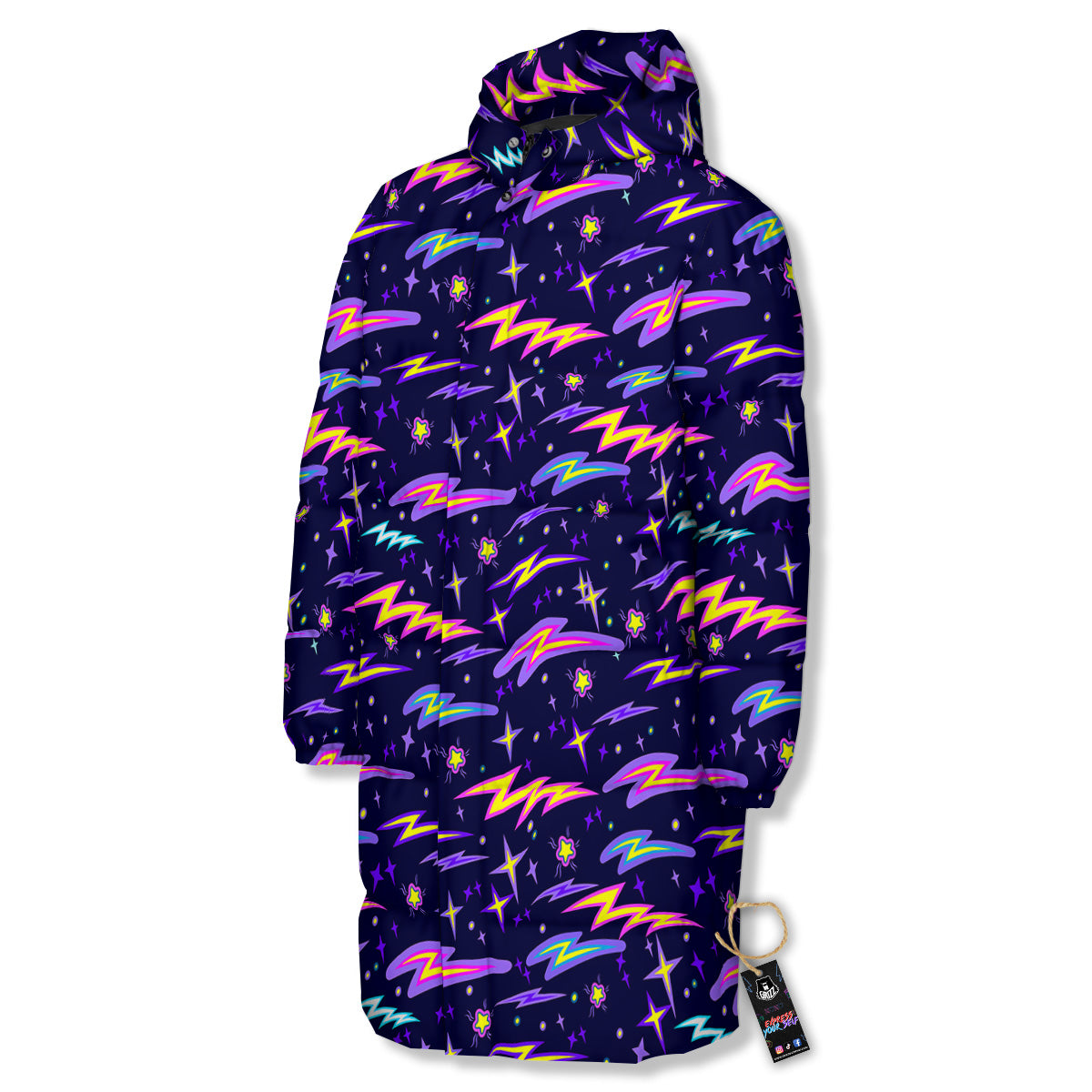 Purple Lightning Flashes Print Pattern Long Down Jacket-grizzshop