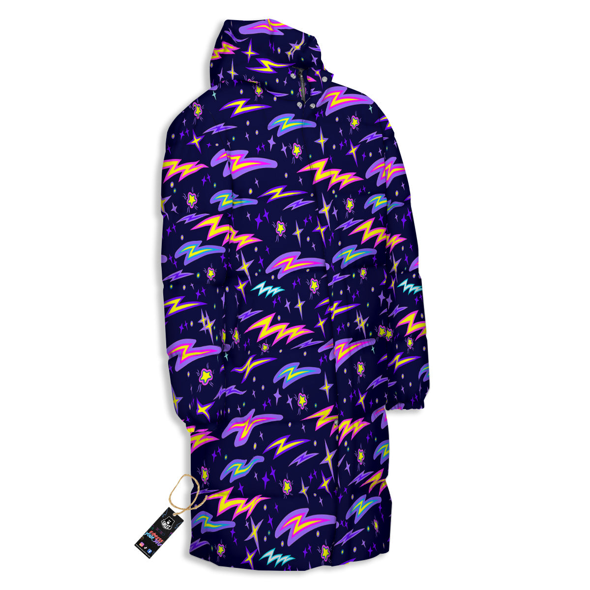 Purple Lightning Flashes Print Pattern Long Down Jacket-grizzshop