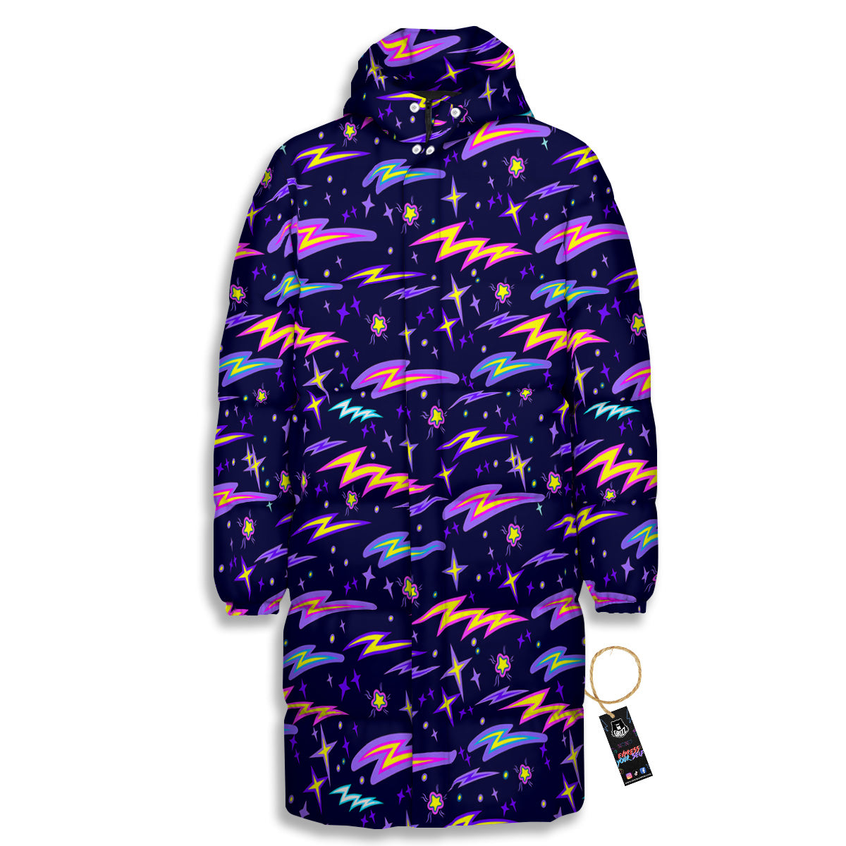 Purple Lightning Flashes Print Pattern Long Down Jacket-grizzshop