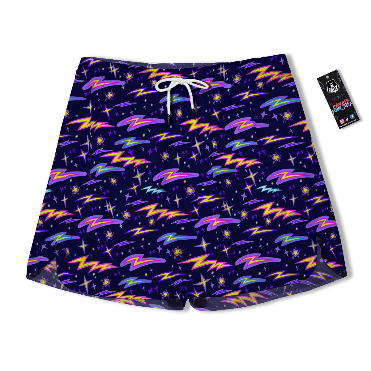 Purple Lightning Flashes Print Pattern Men's Running Shorts-grizzshop