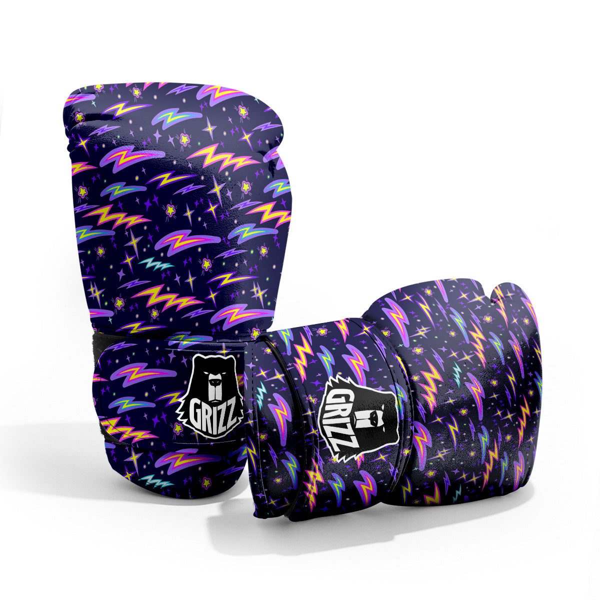 Purple Lightning Flashes Print Pattern Sparring Gloves-grizzshop
