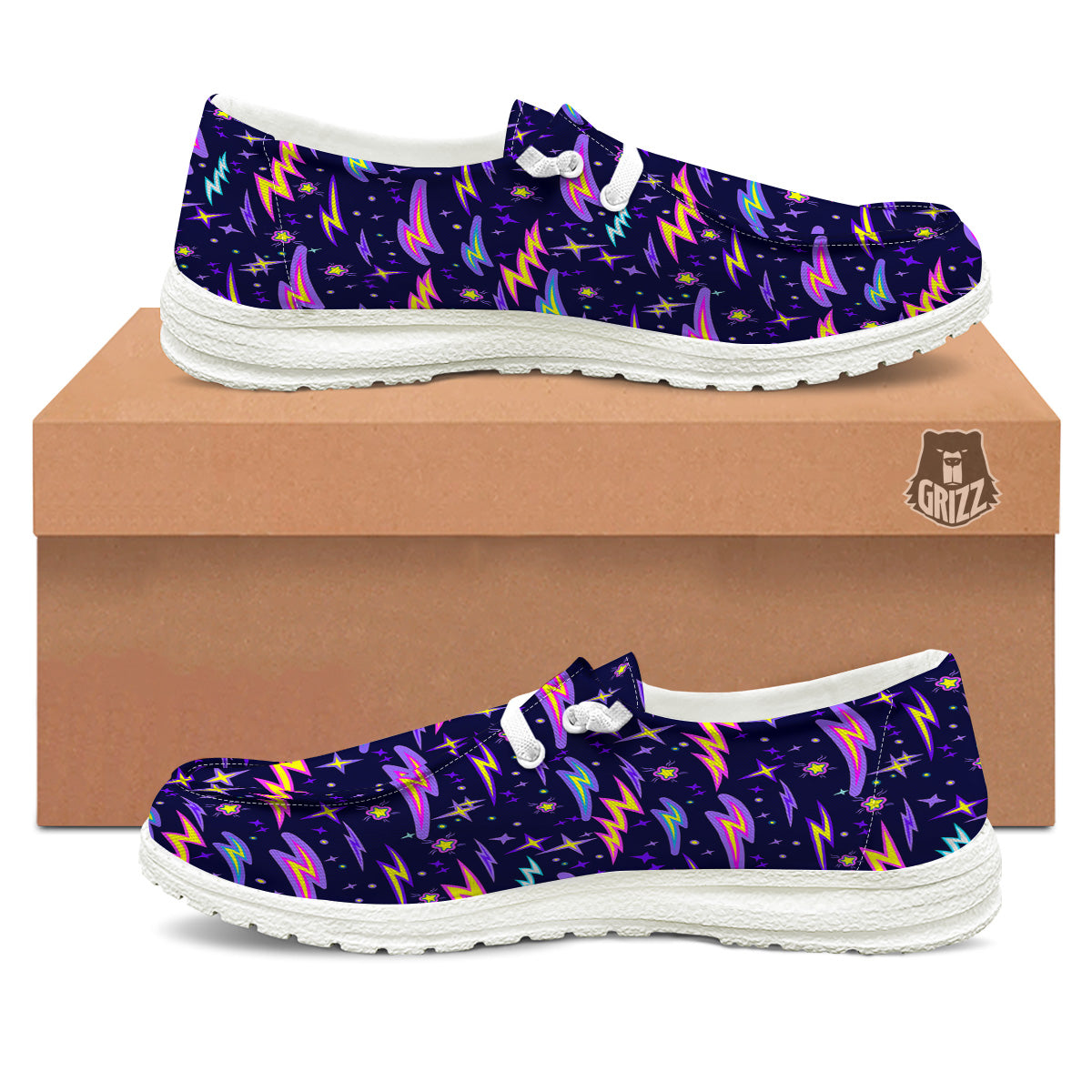 Purple Lightning Flashes Print Pattern White Loafers-grizzshop