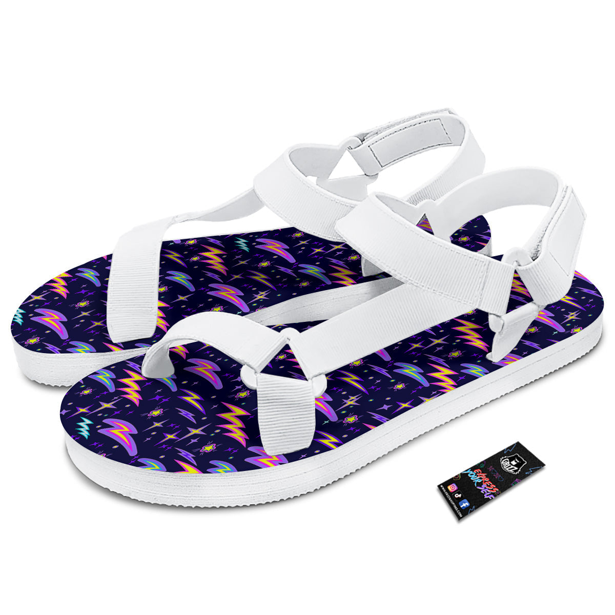 Purple Lightning Flashes Print Pattern White Open Toe Sandals-grizzshop