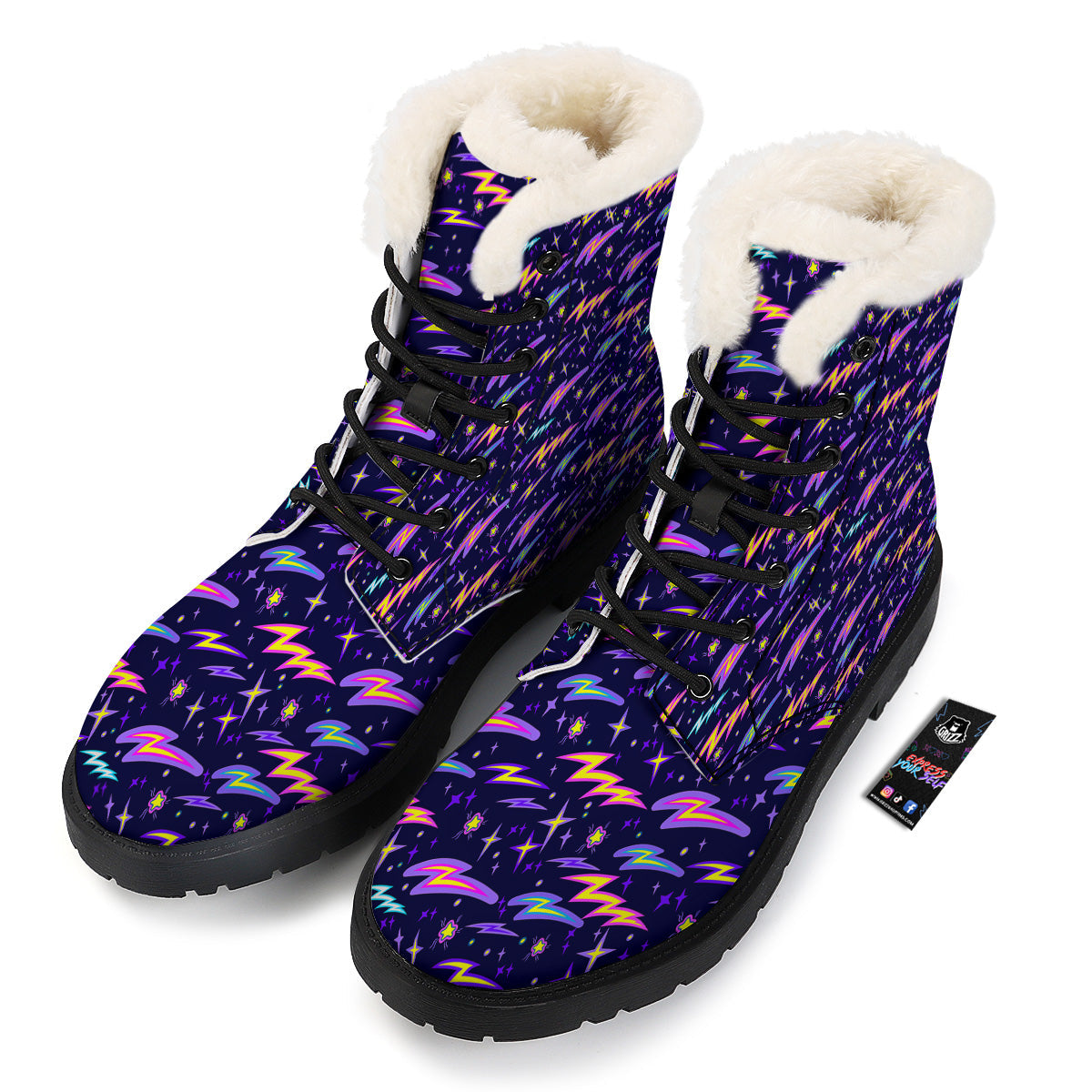 Purple Lightning Flashes Print Pattern Winter Boots-grizzshop