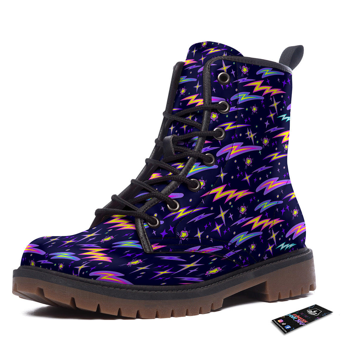 Purple Lightning Flashes Print Pattern Work Boots-grizzshop