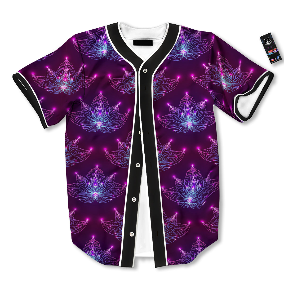 Purple Lotus Boho Print Pattern Baseball Jersey-grizzshop