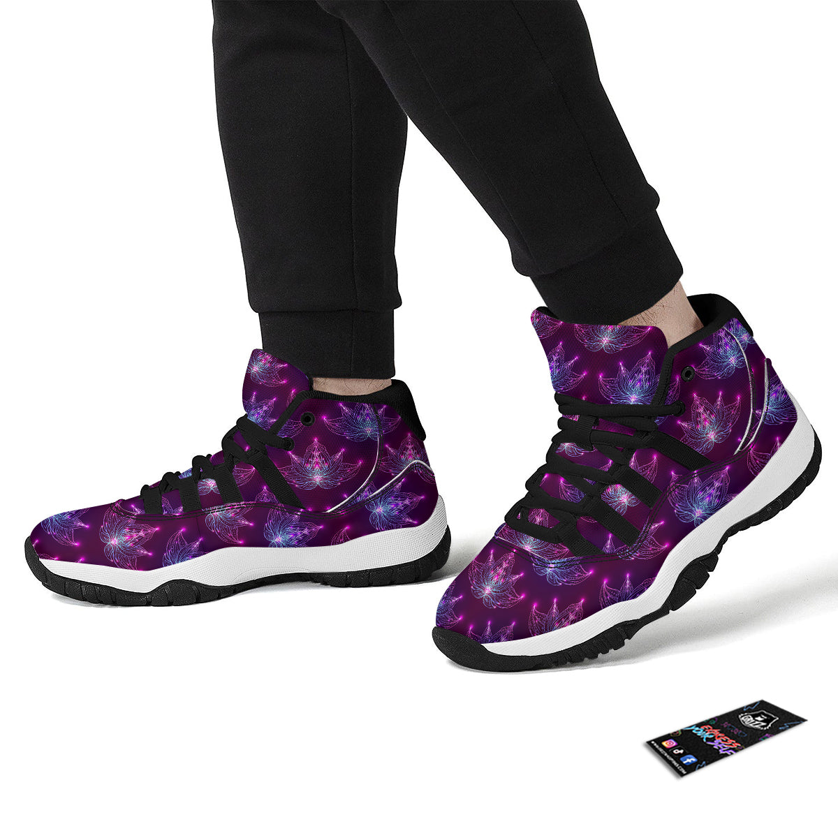 Purple Lotus Boho Print Pattern Black Bball Shoes-grizzshop