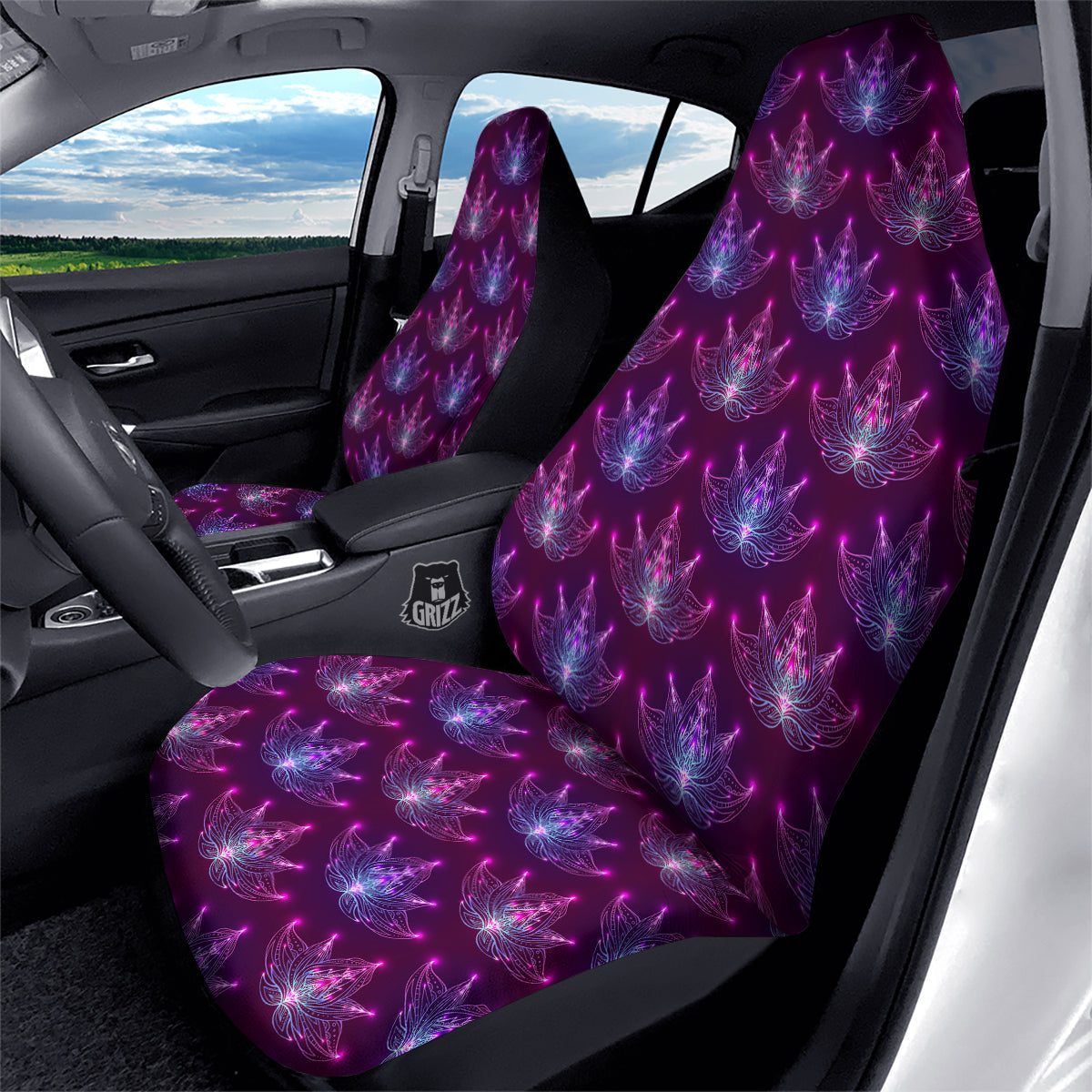 Purple Lotus Boho Print Pattern Car Seat Covers-grizzshop