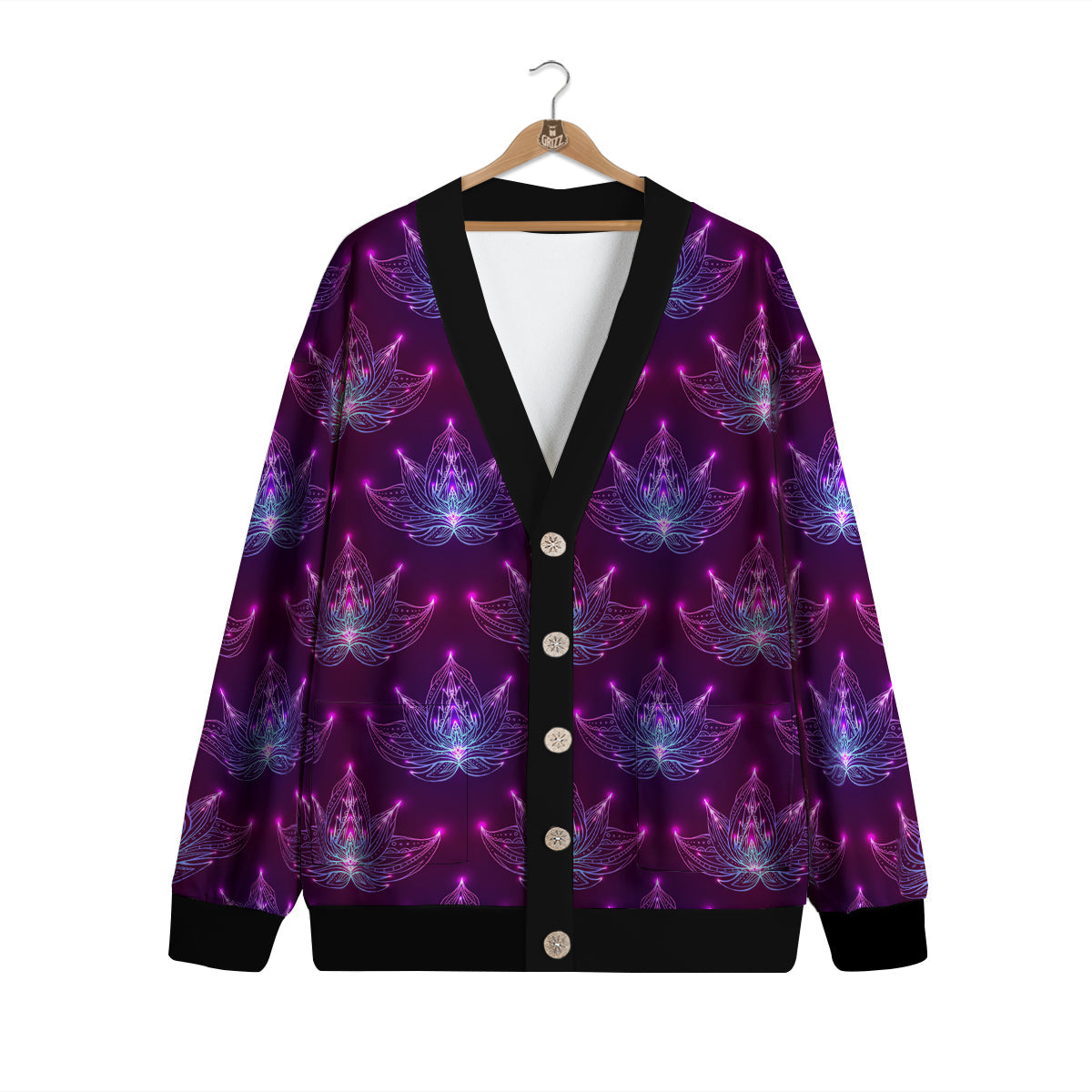 Purple Lotus Boho Print Pattern Cardigan-grizzshop