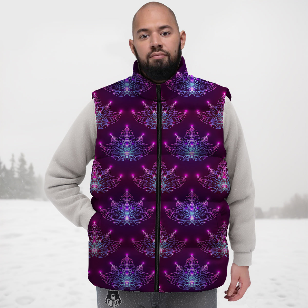 Purple Lotus Boho Print Pattern Down Vest