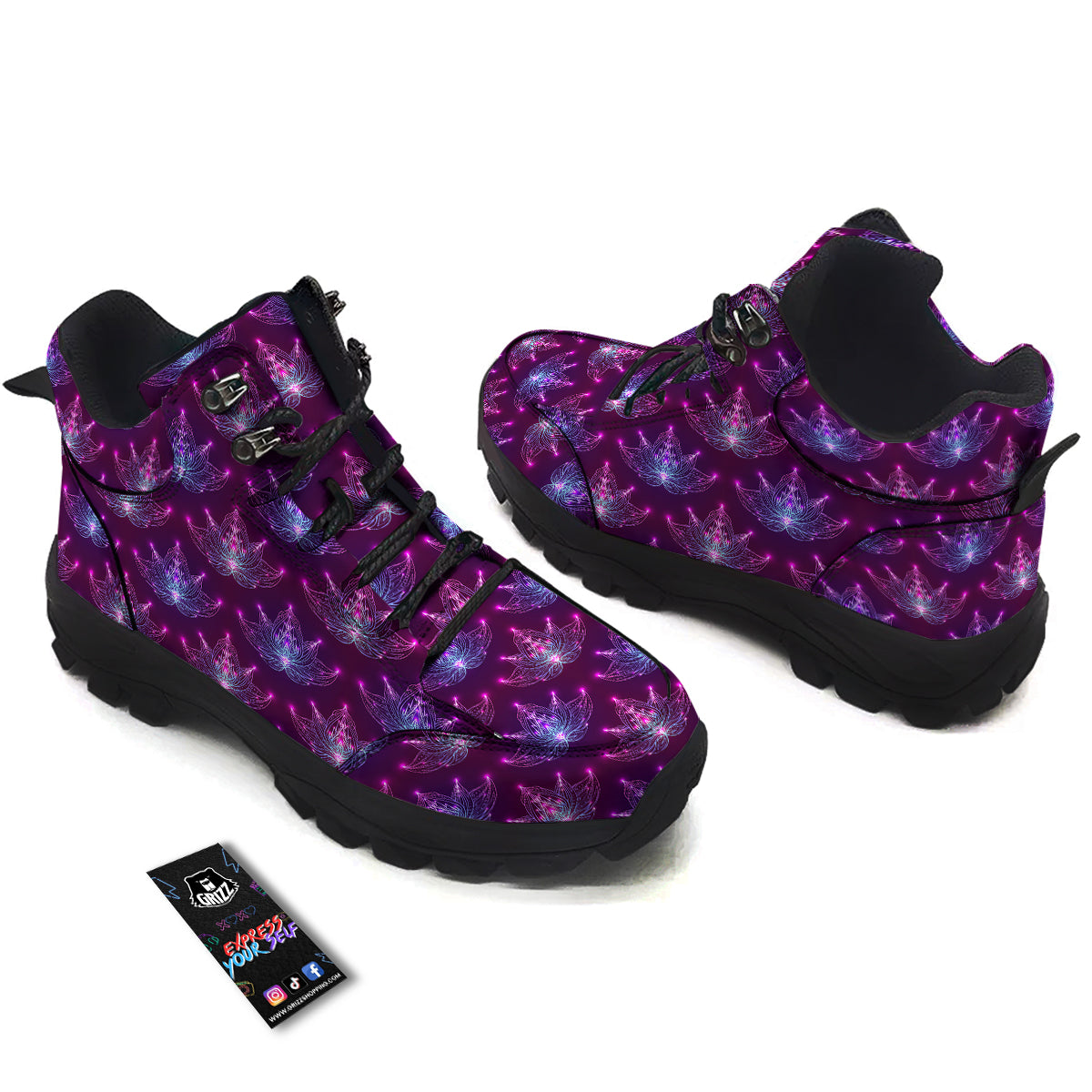 Purple Lotus Boho Print Pattern Hiking Shoes-grizzshop