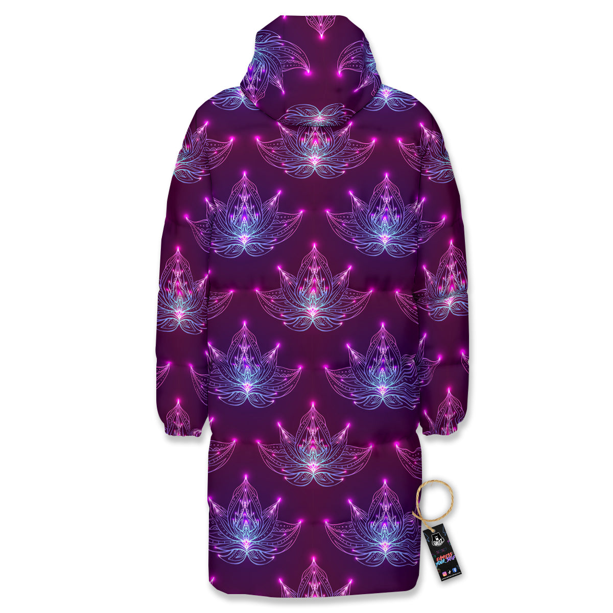 Purple Lotus Boho Print Pattern Long Down Jacket-grizzshop