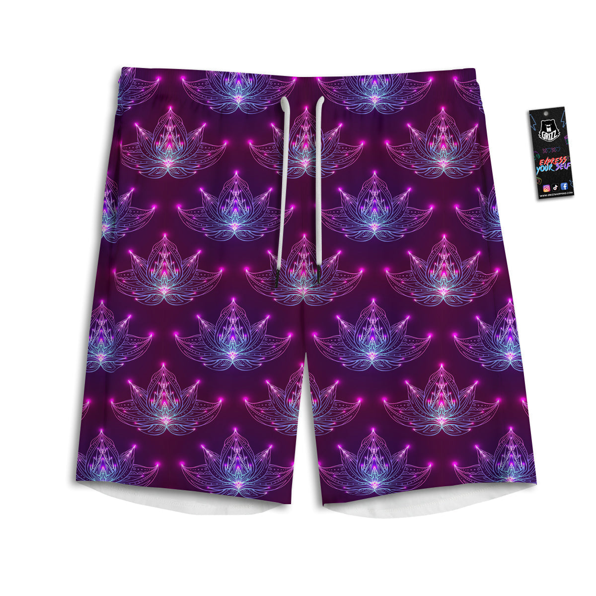 Purple Lotus Boho Print Pattern Men's Athletic Shorts