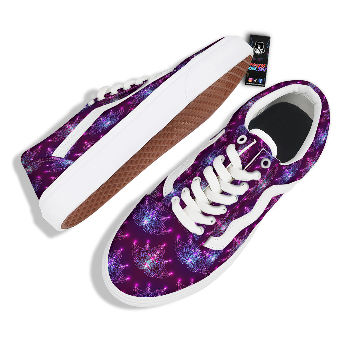 Purple Lotus Boho Print Pattern Skate Shoes-grizzshop