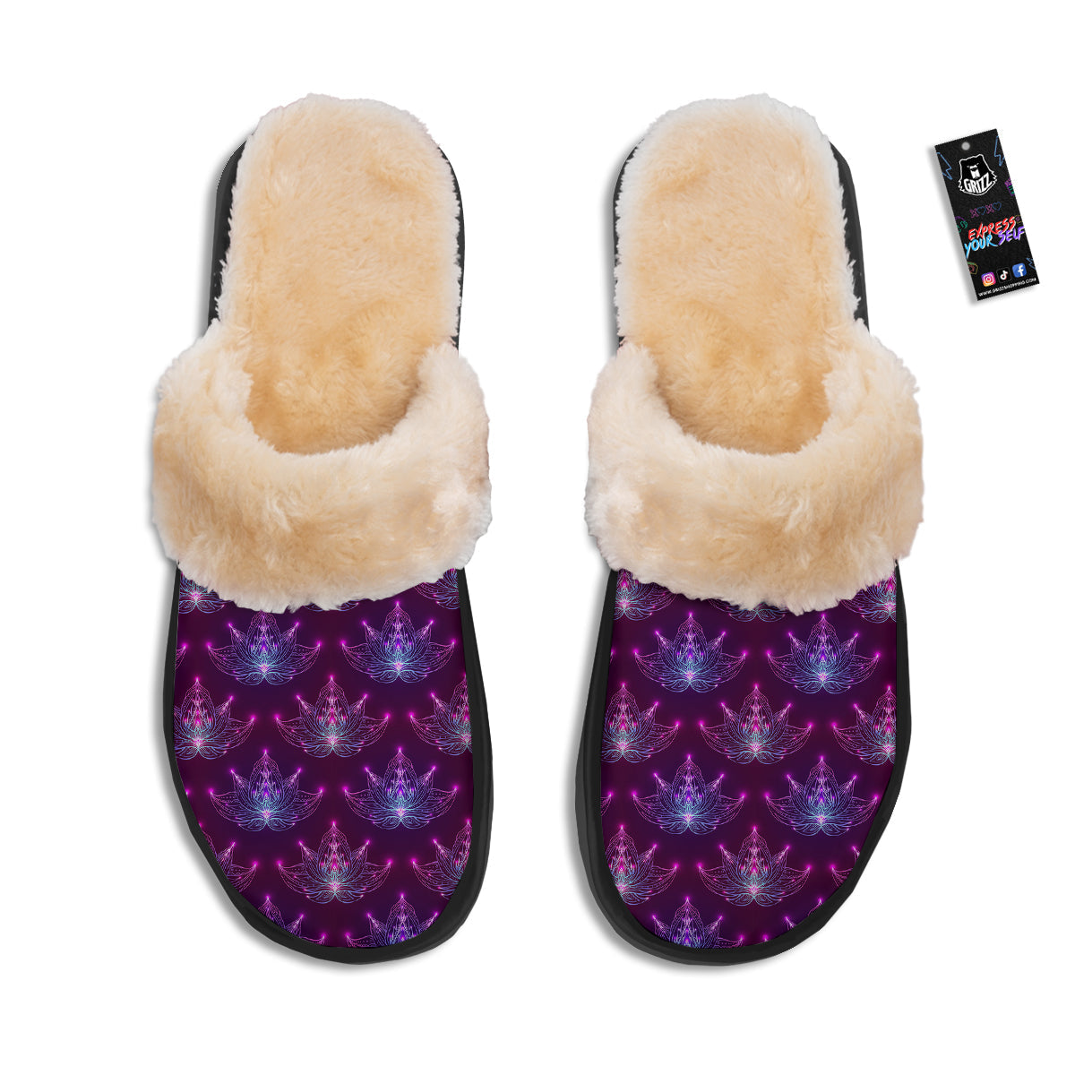 Purple Lotus Boho Print Pattern Slippers-grizzshop