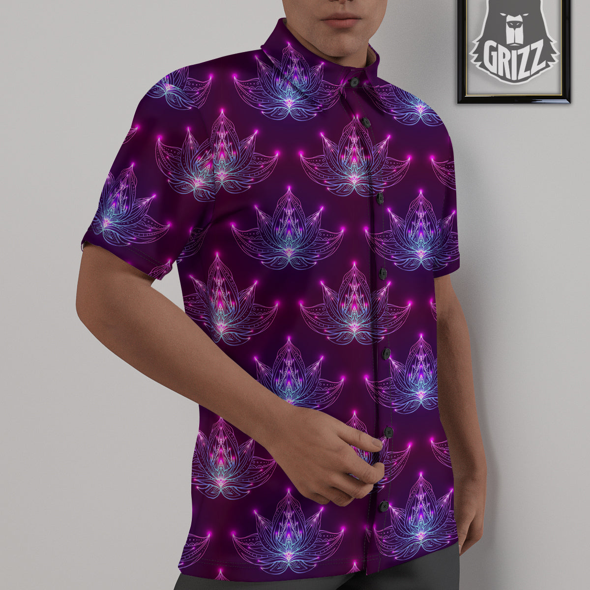 Purple Lotus Boho Print Pattern Untucked Shirts-grizzshop