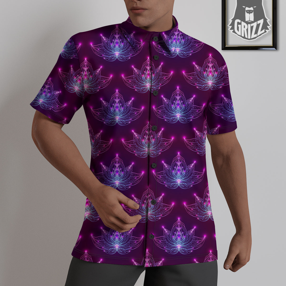 Purple Lotus Boho Print Pattern Untucked Shirts-grizzshop