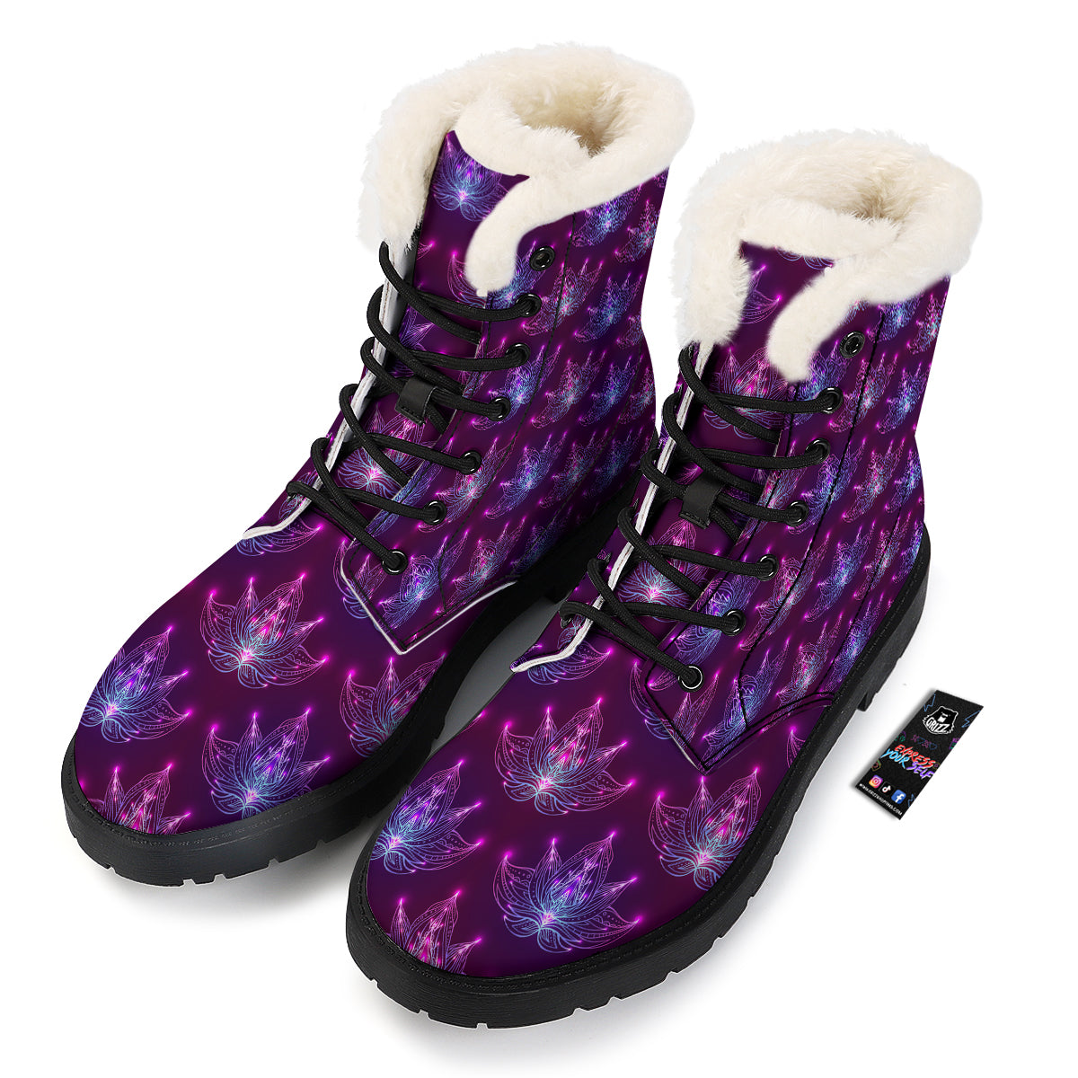 Purple Lotus Boho Print Pattern Winter Boots-grizzshop