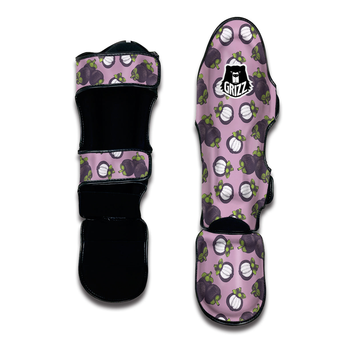 Purple Mangosteen Drawing Print Pattern Muay Thai Shin Guards-grizzshop