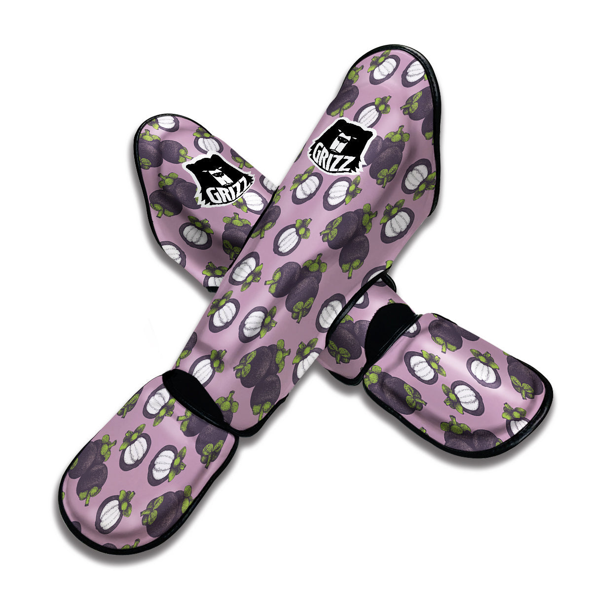 Purple Mangosteen Drawing Print Pattern Muay Thai Shin Guards-grizzshop