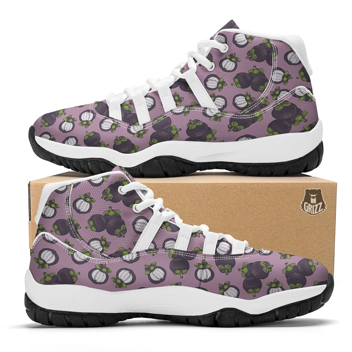 Purple Mangosteen Drawing Print Pattern White Bball Shoes-grizzshop