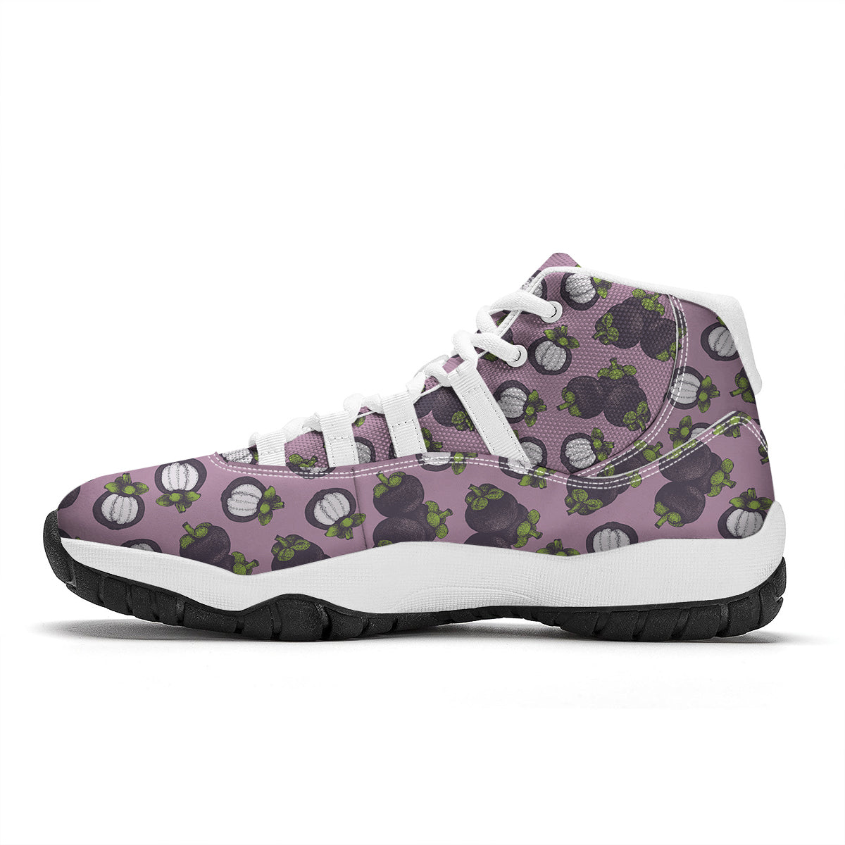 Purple Mangosteen Drawing Print Pattern White Bball Shoes-grizzshop