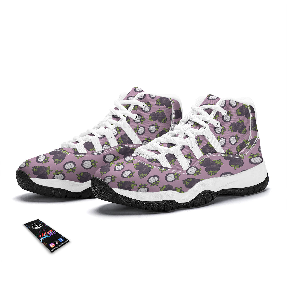 Purple Mangosteen Drawing Print Pattern White Bball Shoes-grizzshop