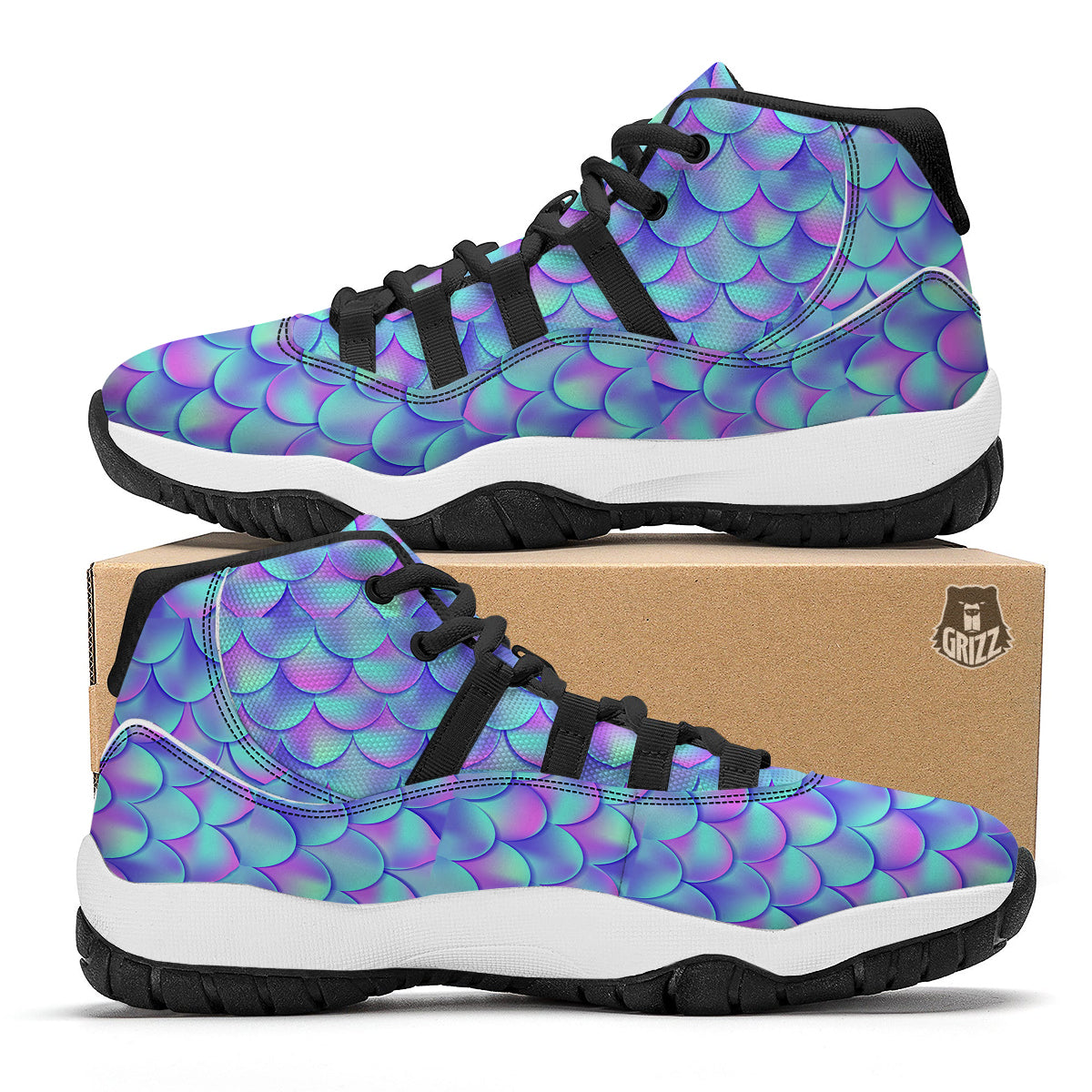 Purple Mermaid Teal Scales Black Bball Shoes-grizzshop