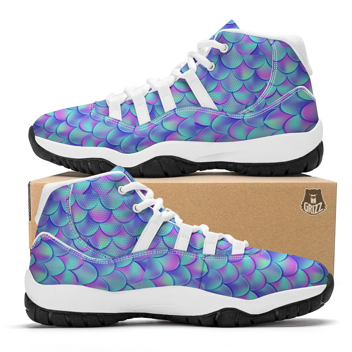 Purple Mermaid Teal Scales White Bball Shoes-grizzshop