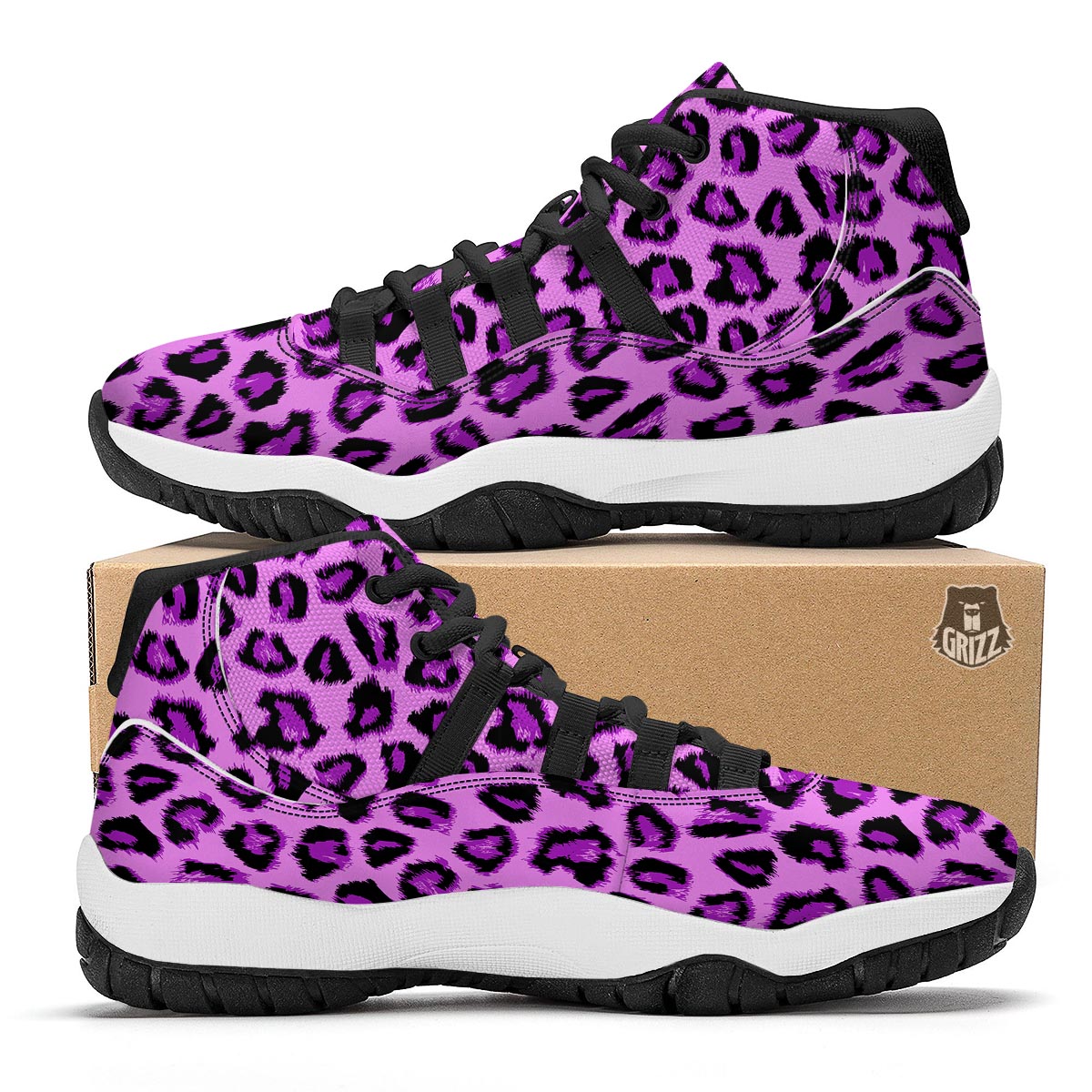 Purple Neon Leopard Black Bball Shoes-grizzshop