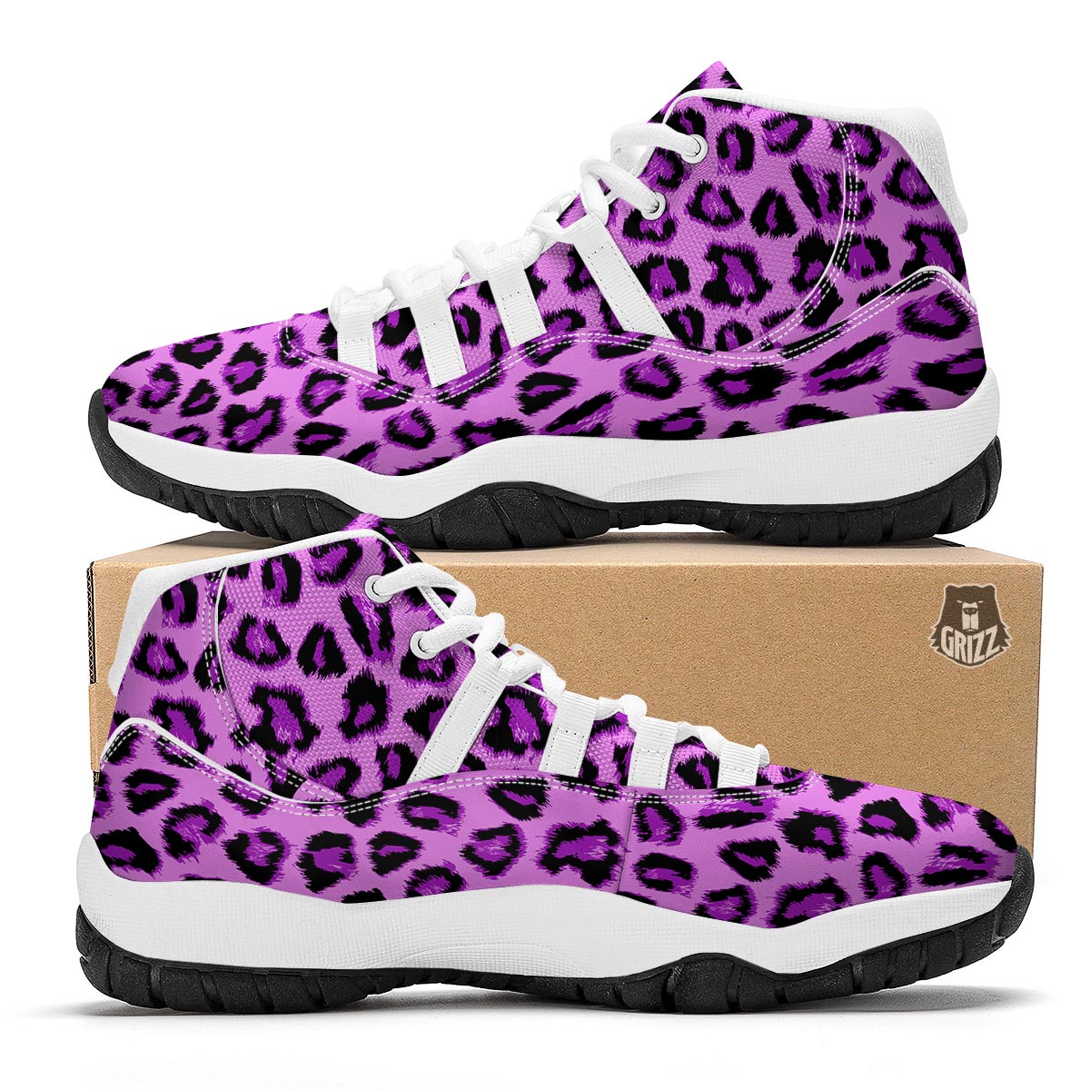 Purple Neon Leopard White Bball Shoes-grizzshop