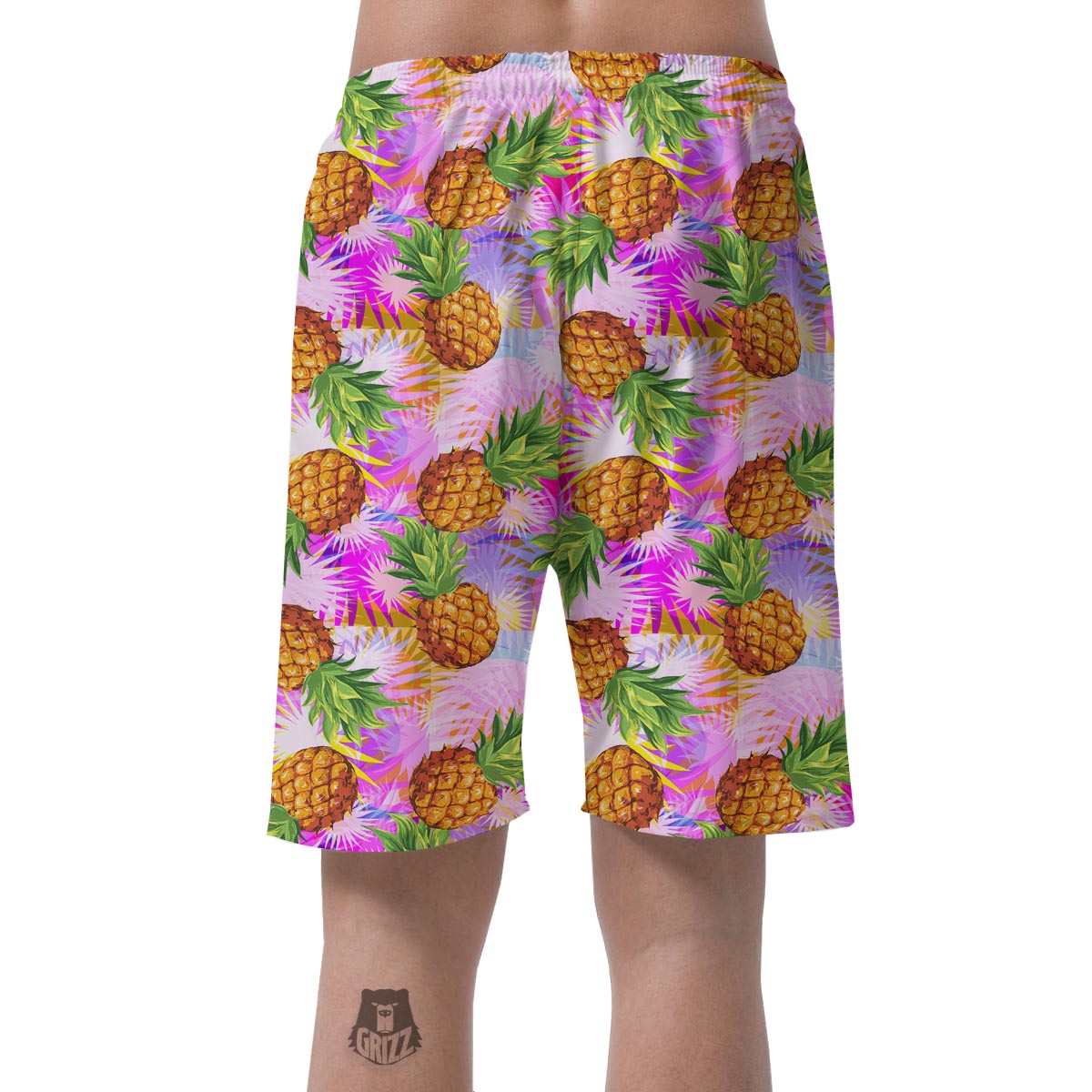 Purple Neon Pineapple Hawaiian Print Men's Shorts-grizzshop