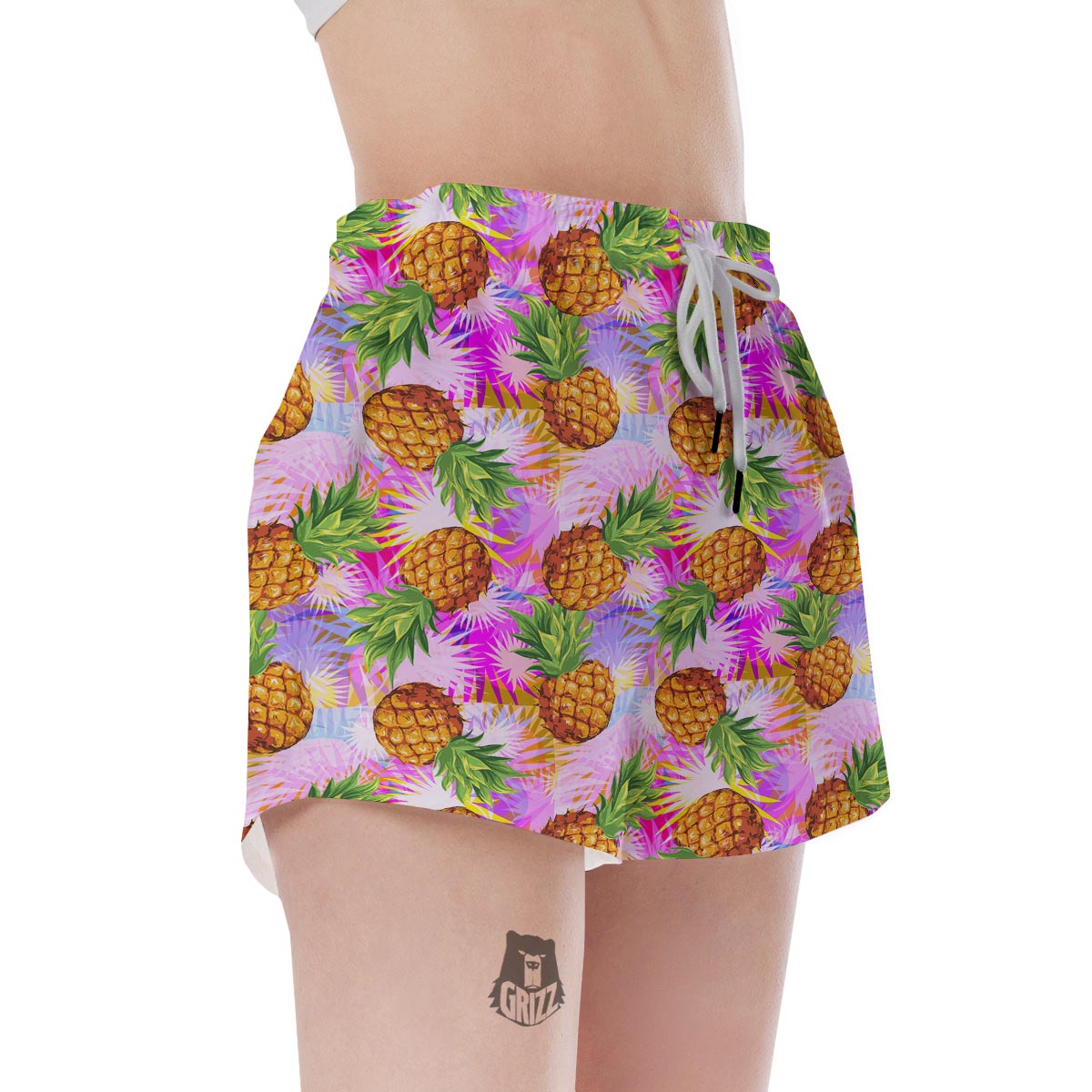 Purple Neon Pineapple Hawaiian Print Women's Shorts-grizzshop