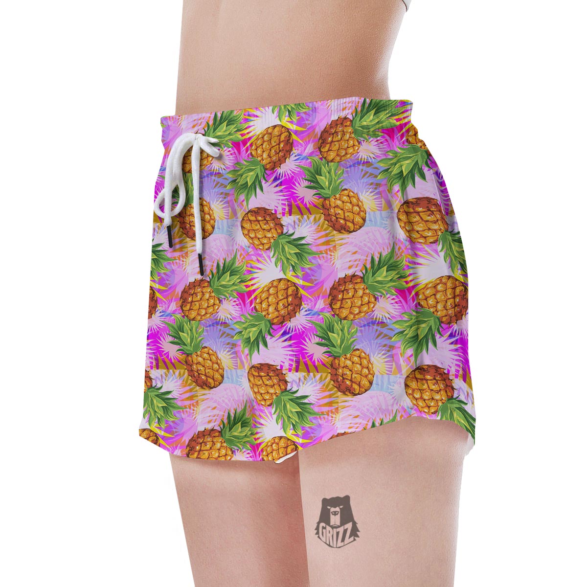 Purple Neon Pineapple Hawaiian Print Women's Shorts-grizzshop