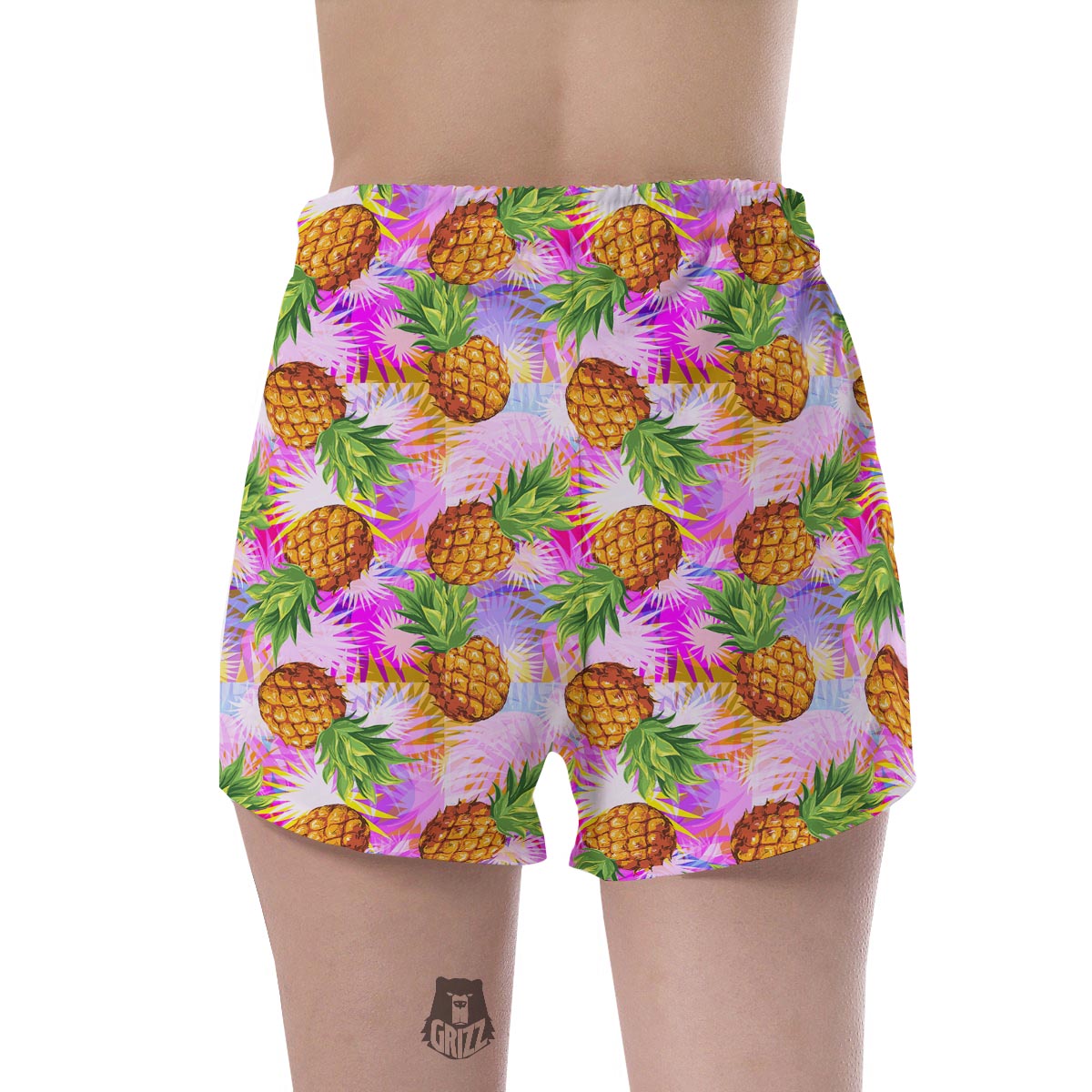Purple Neon Pineapple Hawaiian Print Women's Shorts-grizzshop