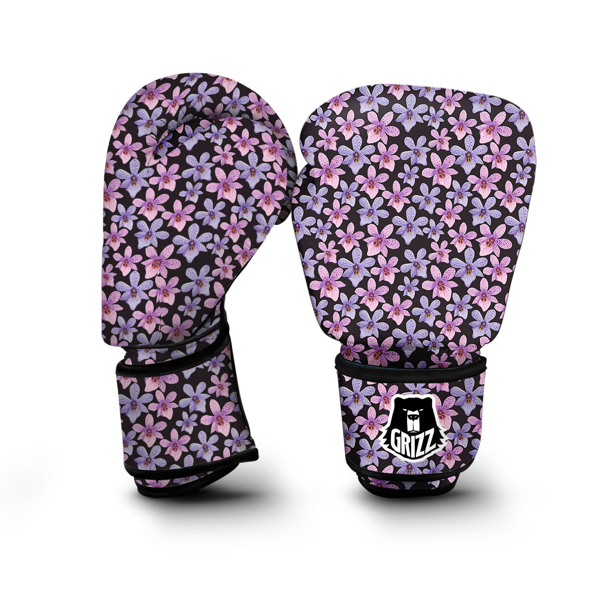 Purple Orchid Print Pattern Boxing Gloves-grizzshop